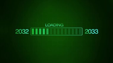 Yeni yıl 2032 'den 2033' e yükleme konsepti. 2032 'den 2033' e kadar yeni yıl transfer animasyonu yükleniyor. Yeni yıl bar animasyonu yüklemesi. Yıl değiştirme Süreci