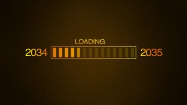 Yeni yıl 2034 'ten 2035' e yükleme konsepti. 2034 'ten 2035' e kadar yeni yıl transfer animasyonu yükleniyor. Yeni yıl bar animasyonu yüklemesi. Yıl değiştirme Süreci