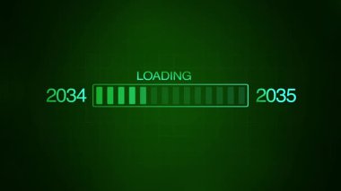 Yeni yıl 2034 'ten 2035' e yükleme konsepti. 2034 'ten 2035' e kadar yeni yıl transfer animasyonu yükleniyor. Yeni yıl bar animasyonu yüklemesi. Yıl değiştirme Süreci