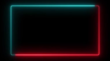 İki hareketli neon ışıktan oluşan dikdörtgen bir çerçeve. Popüler bir soyut arka plan örtüsü. Neon çizgi çerçevesi, neon çizgi kare çerçeve, neon dikdörtgen çerçeve canlandırması