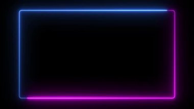 İki hareketli neon ışıktan oluşan dikdörtgen bir çerçeve. Popüler bir soyut arka plan örtüsü. Neon çizgi çerçevesi, neon çizgi kare çerçeve, neon dikdörtgen çerçeve canlandırması