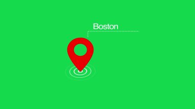 Şeffaf arkaplanda Dijital Navigasyon İşaretçisi olan Boston GPS Harita Kod Animasyonu. Boston harita etiketi ve lokasyon sembolü. Hedef konum kavramına sahip Boston şehir haritası