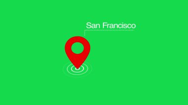 Saydam arkaplanda Dijital Navigasyon İşaretçisi olan San Francisco GPS GPS Harita Kod Animasyonu. Konum şifreli San Francisco harita etiketi. Hedef konuma sahip San Francisco şehir haritası