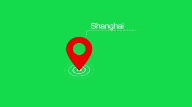 Saydam arkaplanda Dijital Navigasyon İşaretçisi ile Şangay GPS Harita Pin Animasyonu. Şangay harita etiketi ve lokasyon şifresi. İstikamet kavramına sahip Şangay şehir haritası