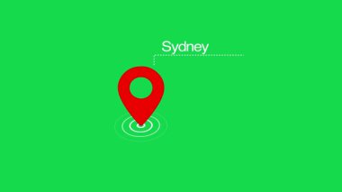 Sydney GPS Harita Pin Konum Animasyonu Saydam arkaplanda Dijital Navigasyon İşaretçisi. Sydney harita etiketi ve lokasyon sembolü. Sydney şehir haritası hedef konum kavramına sahip