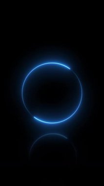 Parlayan neon dairesi, siyah arkaplan üzerindeki yansıma ile retro stili animasyon yüklüyor. Parlayan neon daire animasyon konsepti