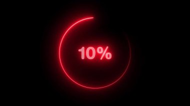 Animasyon Neon İlerleme Göstergesi Teknoloji Arayüzü için Çember Yükleme. Neon yükleme animasyonu 0 'dan 100%' e kadar sayılıyor, parlayan bir daire içeriyor