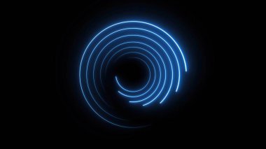 Büyüleyici mavi neon bir spiral ışık karanlık bir arkaplanda parlayarak, sunumlarda, web sitelerinde ya da pazarlama materyallerinde kullanmak için mükemmel bir yenilikçi teknoloji ve yenilik hissi uyandırır..