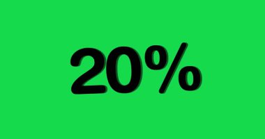 Yeşil ekran arka planında% 20 indirimli etiket sembolü animasyonu. Yüzde 20 indirim ve satış konsepti