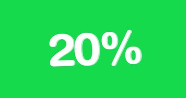 Yeşil ekran arka planında% 20 indirimli etiket sembolü animasyonu. Yüzde 20 indirim ve satış konsepti