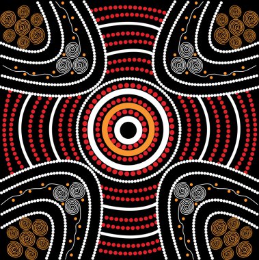 Nokta boya yerli stili temel alan illüstrasyon.