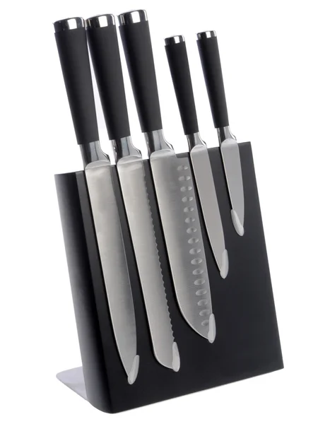 Black and silver knife set on white background