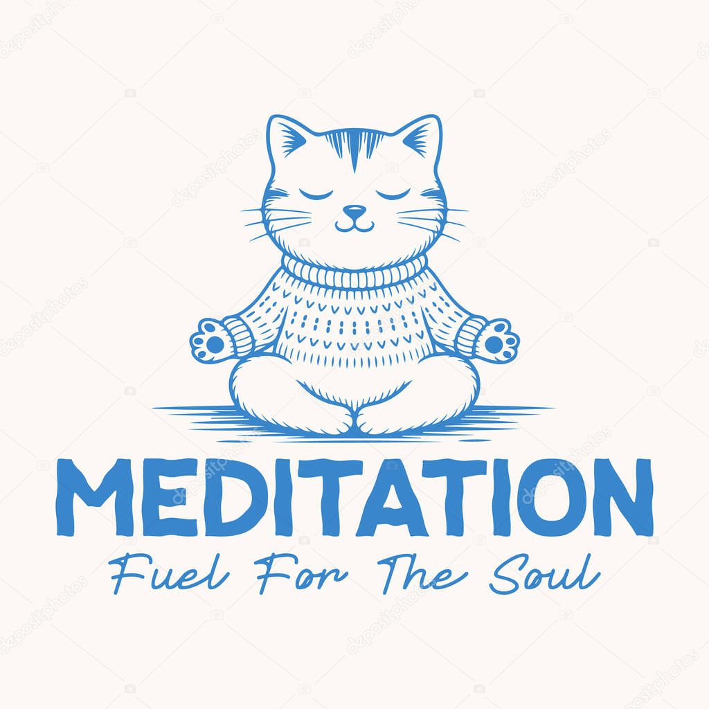 Cute meditation cat vector for mindfulness and relaxation t shirt design