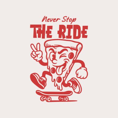 Kaykaylı pizza retro çizgi film karakteri tişört tasarımı