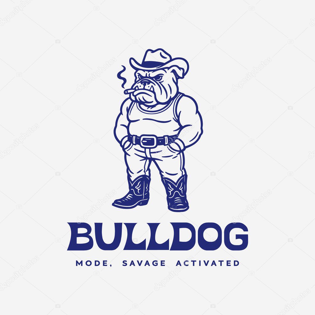 Bulldog cowboy savage illustration and bulldog lover t shirt design