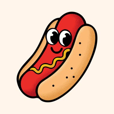 Şirin Sosisli Vektör Çizgi Filmi Fast Food Design