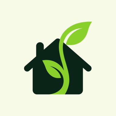 Yeşil Bitki Vektör Logosuna sahip Çevre dostu Ev Sürdürülebilir Yaşam