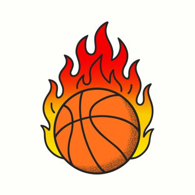 Ateş Vektörü İllüstrasyonunda Basketbol Sıcak Alevli Spor Basketbol Tasarımı