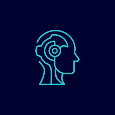 Fütürist yapay zeka robot baş logo taşıyıcı tasarım minimal teknoloji çizgisi sanat simgesi