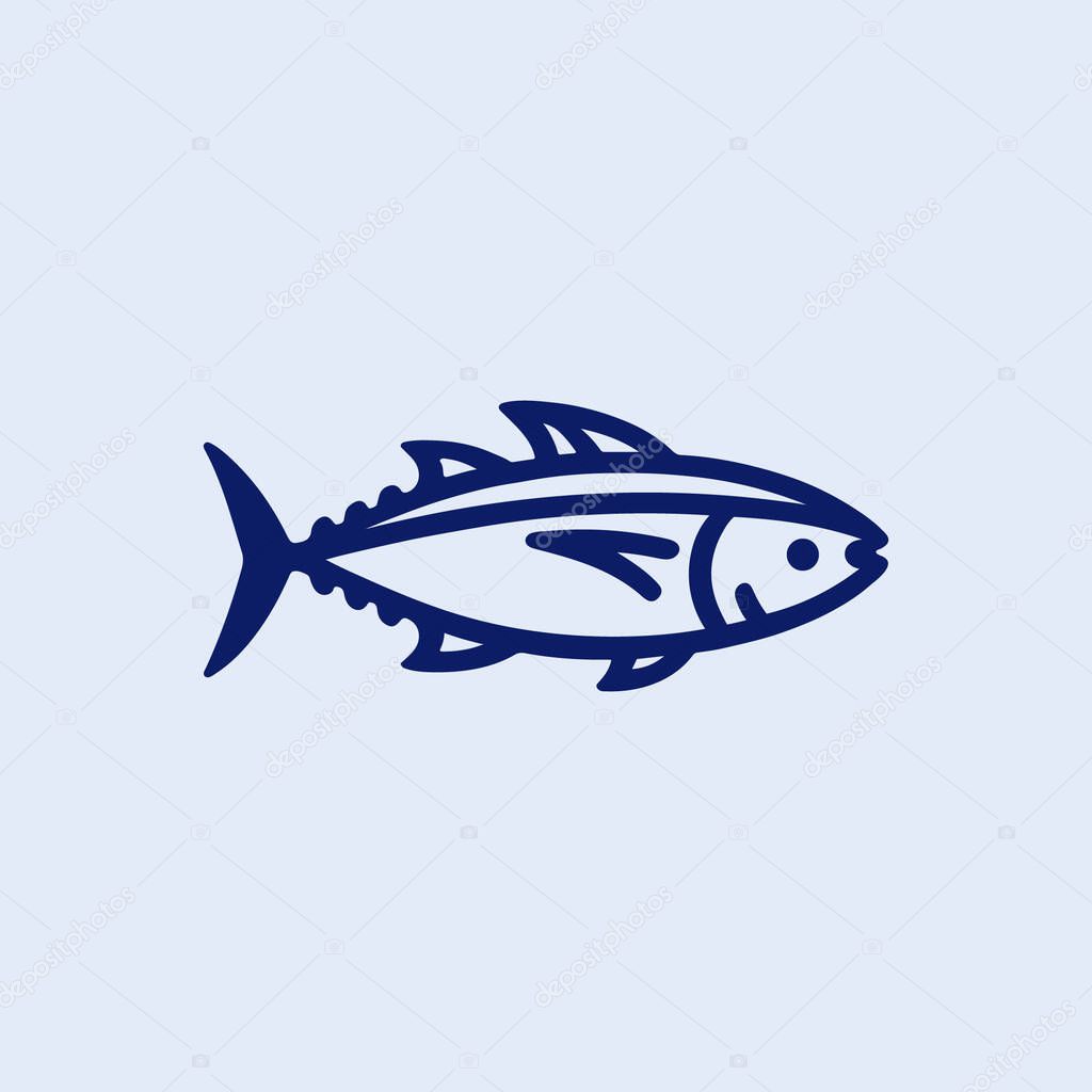 Tuna Fish Logo Vector Design  Minimal Line Art Style Seafood Illustration