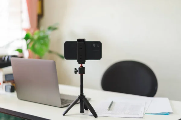 Student Studiert Tisch Und Arbeitsplatz Mit Laptop Und Notebook Homeoffice — Stockfoto