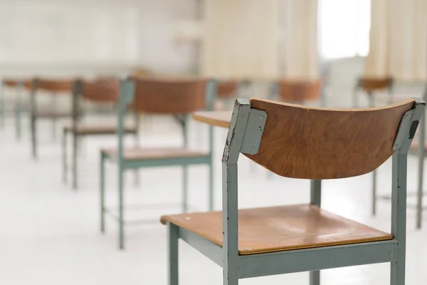 Empty Classroom Students Due Covid Pandemic Schools Being Closed Back Stockfoto