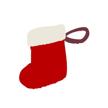 Hand Drawn Red Christmas Stocking Illustration with Santa Sock for Holiday Gift Decoration