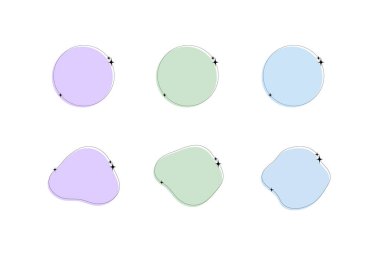 Pastel Blob Şekilleri Etiket Grafiği Altı Yumuşak Yuvarlak & Parıltı Özeti ile Organik Biçimler.