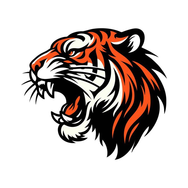 Tiger head logo mascot vector illustration. Emblem art design out line hand draw of wild animals face