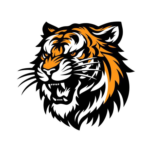 Tiger head logo mascot vector illustration. Emblem art design out line hand draw of wild animals face