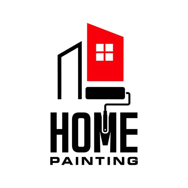 Ev boyası servis logosu tasarım vektör çizim şablonu. Basit tasarım etiketi siyah ve kırmızı harf
