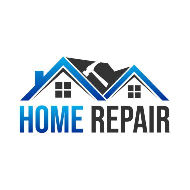 Home painting service logo design vector illustration template. Simple design sticker letter black and blue 
