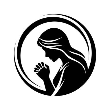 Dua eden kadın logo vektör resimleme şablonu siyah beyaz daire şeklinde