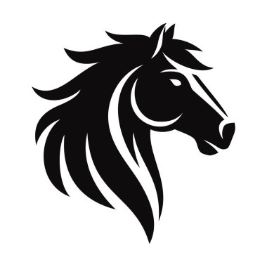 At başlı logo vektör çizimi siyah ve beyaz. Basit el çizimi tasarım simgesi