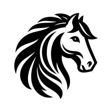 At başlı logo vektör çizimi siyah ve beyaz. Basit el çizimi tasarım simgesi