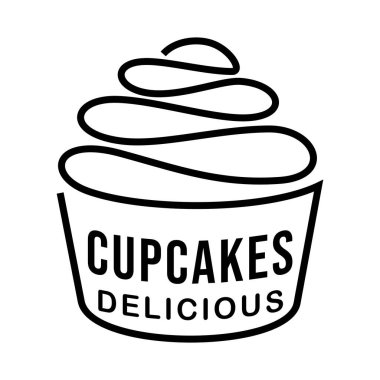 Cupcake logo vektör çizim şablonu. Basit harf tasarımı siyah ve beyaz