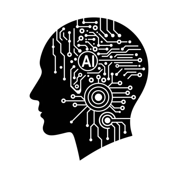 Yapay Zeka baş logo vektör çizim şablonu, teknolojinin basit simgesi, çıkartma tasarımı