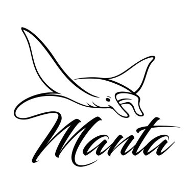 Manta logo vektör çizimi şablonu. Deniz hayvanlarının çıkartmalarını dizayn et