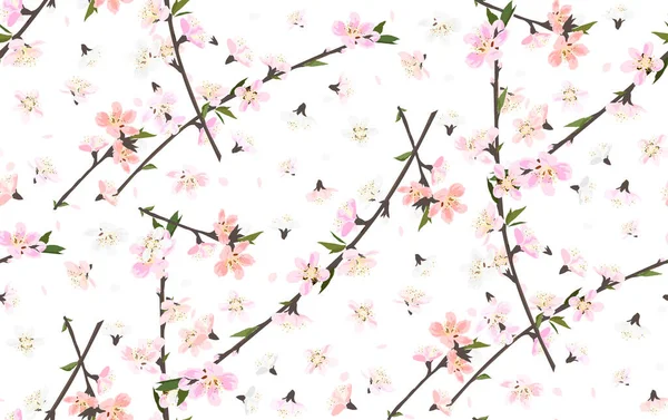 Seamless Background Pattern Pink Sakura Blossom Japanese Flowering Cherry Symbolic — Stock Vector