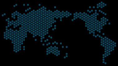 Gelecekçi Altıgen Dünya Haritası Dijital Animasyon. Küresel Ağ İletişim İllüstrasyonu