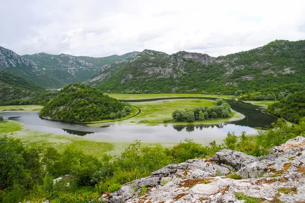 Rápido rio de montanha que flui entre altas montanhas . — Fotografia de Stock