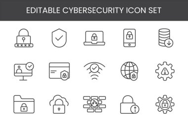 Güvenlik, İnternet güvenliği, güvenlik, güvenlik, koruma ve güvenlik kavramları için düz web simgeleri.
