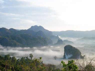 Sabahleyin Phayao, Tayland 'da Phu Langka sisle kaplıydı.