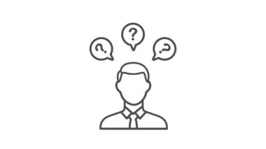 İş adamı düşüncesi. Soru işareti, simge, video.