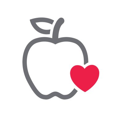 Elma şekli üst üste binen kalp, sembol.