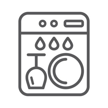 Bulaşık makinesi çizgi simgesi, aygıt sembolü, vektör, simge.