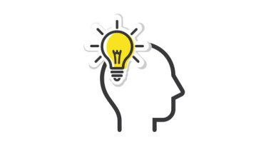 İnsan kafası ve ampul, simge, vektör.