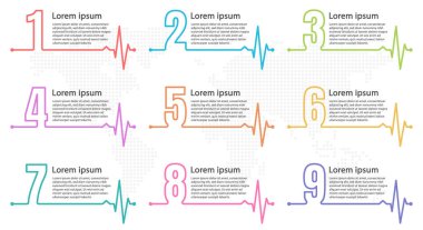 İnfografik öğeler ince çizgi ve kalp atış biçimi, 9 seçenek.