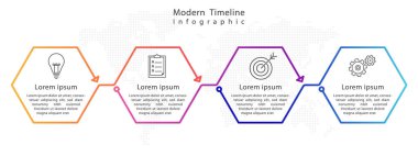 Altıgen zaman çizelgesi bilgisel 4 adım veya seçenekler.