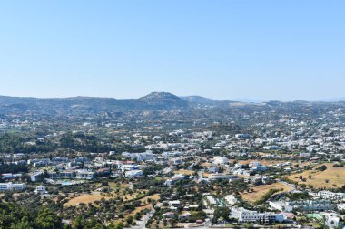 View from Anthony Quinn viewpoint, Rhodes island, Greece, Europe. Panoramic sea landscape. Travel to Greece. Summer and holidays. Bird's eye view from above.